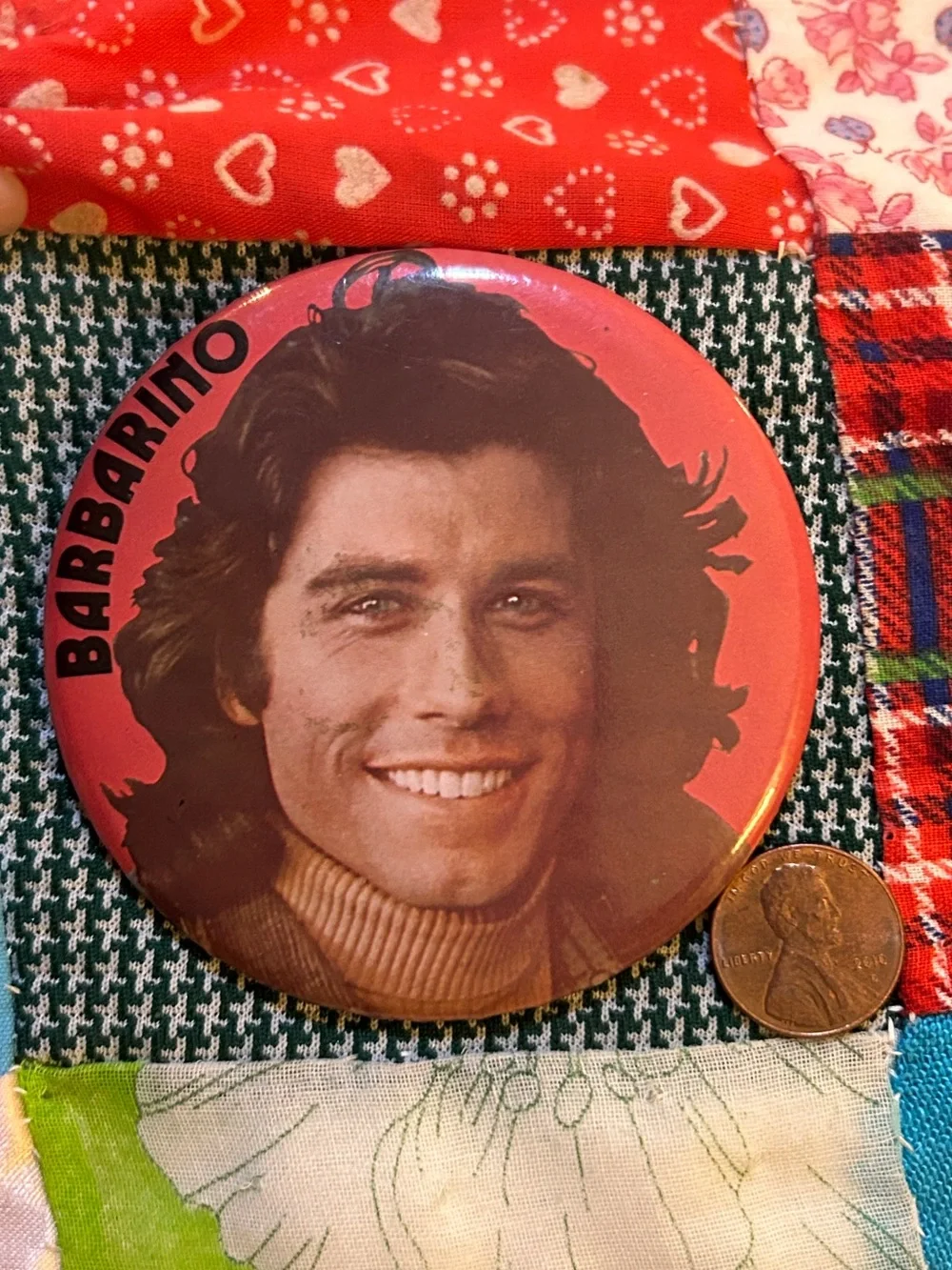 Vintage 1970s John Travolta Vinnie Barbarino “Welcome Back Kotter” large Button